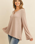 Criss Cross Neck Long Sleeve Hacci Top