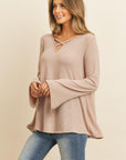 Criss Cross Neck Long Sleeve Hacci Top