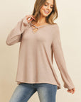 Criss Cross Neck Long Sleeve Hacci Top