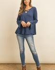 Criss Cross Neck Long Sleeve Hacci Top