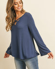 Criss Cross Neck Long Sleeve Hacci Top