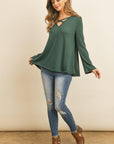 Criss Cross Neck Long Sleeve Hacci Top