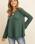 Criss Cross Neck Long Sleeve Hacci Top