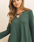 Criss Cross Neck Long Sleeve Hacci Top