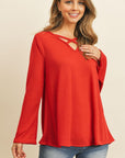 Criss Cross Neck Long Sleeve Hacci Top