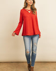 Criss Cross Neck Long Sleeve Hacci Top