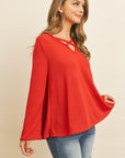Criss Cross Neck Long Sleeve Hacci Top