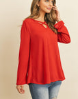 Criss Cross Neck Long Sleeve Hacci Top