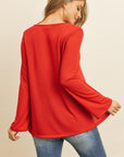 Criss Cross Neck Long Sleeve Hacci Top