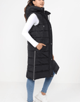 Ladies Girls Long Hooded Puffer Warm Padded Sleeveless Gilet Bodywarmer Zipper - Toi ‘n’ Moi Ltd