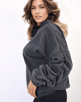 Oversized Ruched Sleeves Knitted Hoodie with Ribbon Detail - Toi ‘n’ Moi Ltd