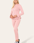 Long Sleeves Peplum Front Buttons Frilled Hem Lounge Wear Set - Toi ‘n’ Moi Ltd