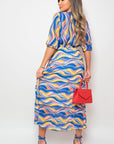 Long Sleeve Printed Maxi Dress with Belt Detail - Toi ‘n’ Moi Ltd