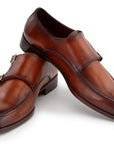 Paul Parkman Men's Brown Leather Double Monkstrap Shoes (ID