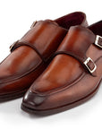 Paul Parkman Men's Brown Leather Double Monkstrap Shoes (ID