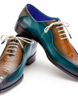 Paul Parkman Genuine Ostrich Leg Bicycle Toe Oxfords Green & Brown (ID
