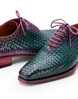 Paul Parkman Men's Green & Purple Woven Leather Oxfords (ID