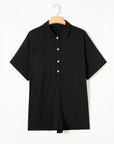 Black Half Button Collared Loose Romper - Toi ‘n’ Moi Ltd