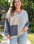 Ashleigh Blue Plus Size Textured Colorblock Patchwork V Neck Top - Toi ‘n’ Moi Ltd