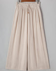 Beige Smocked High Waist Wide Leg Plus Size Pants - Toi ‘n’ Moi Ltd
