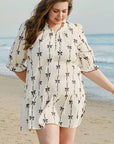 Apricot Bow Printed Puff Sleeve Ruffled Plus Size Mini Dress - Toi ‘n’ Moi Ltd