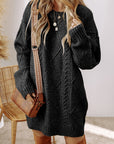Black Cable Knit Drop Shoulder Loose Fit Sweater Dress - Toi ‘n’ Moi Ltd
