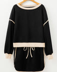 Black Contrast Trim Loose Pullover and Lace-up Waist Skort Set - Toi ‘n’ Moi Ltd