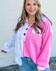 Bonbon Color Block Chest Pockets Half Button Plus Size Sweatshirt - Toi ‘n’ Moi Ltd