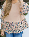 Beige Faux Two Piece Knit Patchwork Floral Print Plus Size Top - Toi ‘n’ Moi Ltd