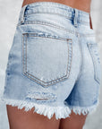 Light Blue Distressed Ripped Raw Hem High Waist Denim Shorts