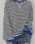 Black Stripe Oversized Contrast Trim Pullover Sweatshirt - Toi ‘n’ Moi Ltd