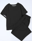 Black Textured Loose Fit T Shirt and Drawstring Pants Set - Toi ‘n’ Moi Ltd
