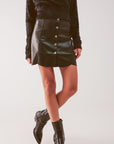 Button Through Mini Skirt in Black