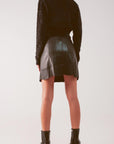 Button Through Mini Skirt in Black