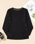 Black Bow Pattern Long Sleeve Slim Fit Mesh Top - Toi ‘n’ Moi Ltd