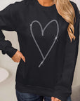 Black Rhinestone Heart Pattern Valentines Fashion Sweatshirt - Toi ‘n’ Moi Ltd