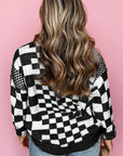 Black Checkered Print Drop Shoulder Round Neck Sweater - Toi ‘n’ Moi Ltd