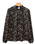Black Leopard Print Puff Sleeve Mock Neck Pleated Blouse - Toi ‘n’ Moi Ltd