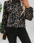 Black Leopard Print Puff Sleeve Mock Neck Pleated Blouse - Toi ‘n’ Moi Ltd