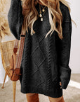 Black Cable Knit Drop Shoulder Loose Fit Sweater Dress - Toi ‘n’ Moi Ltd