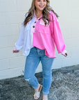 Bonbon Color Block Chest Pockets Half Button Plus Size Sweatshirt - Toi ‘n’ Moi Ltd