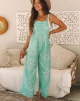 Moonlight Jade Printed Bib Wide Leg Overalls