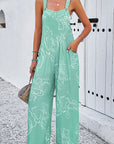 Moonlight Jade Printed Bib Wide Leg Overalls
