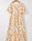 Apricot Floral Print Puff Short Sleeve Resort Plus Size Maxi Dress - Toi ‘n’ Moi Ltd