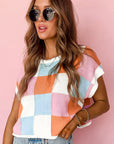 Grapefruit Orange Color Block Cap Sleeve Sweater