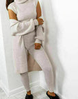 Womens 3 Piece Suit Roll Neck Chunky Knitted Tracksuit Ladies Rib Loungewear Set - Toi ‘n’ Moi Ltd