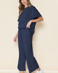Black Textured Loose Fit T Shirt and Drawstring Pants Set - Toi ‘n’ Moi Ltd