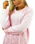 Women Long Sleeve Chunky Cable Knitted Crew Neck Winter Sweater Jumper Top - Toi ‘n’ Moi Ltd