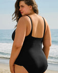 Black Plus Size Textured Knotted Ruffled Trim One Piece Swimwear - Toi ‘n’ Moi Ltd