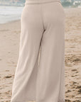 Beige Smocked High Waist Wide Leg Plus Size Pants - Toi ‘n’ Moi Ltd